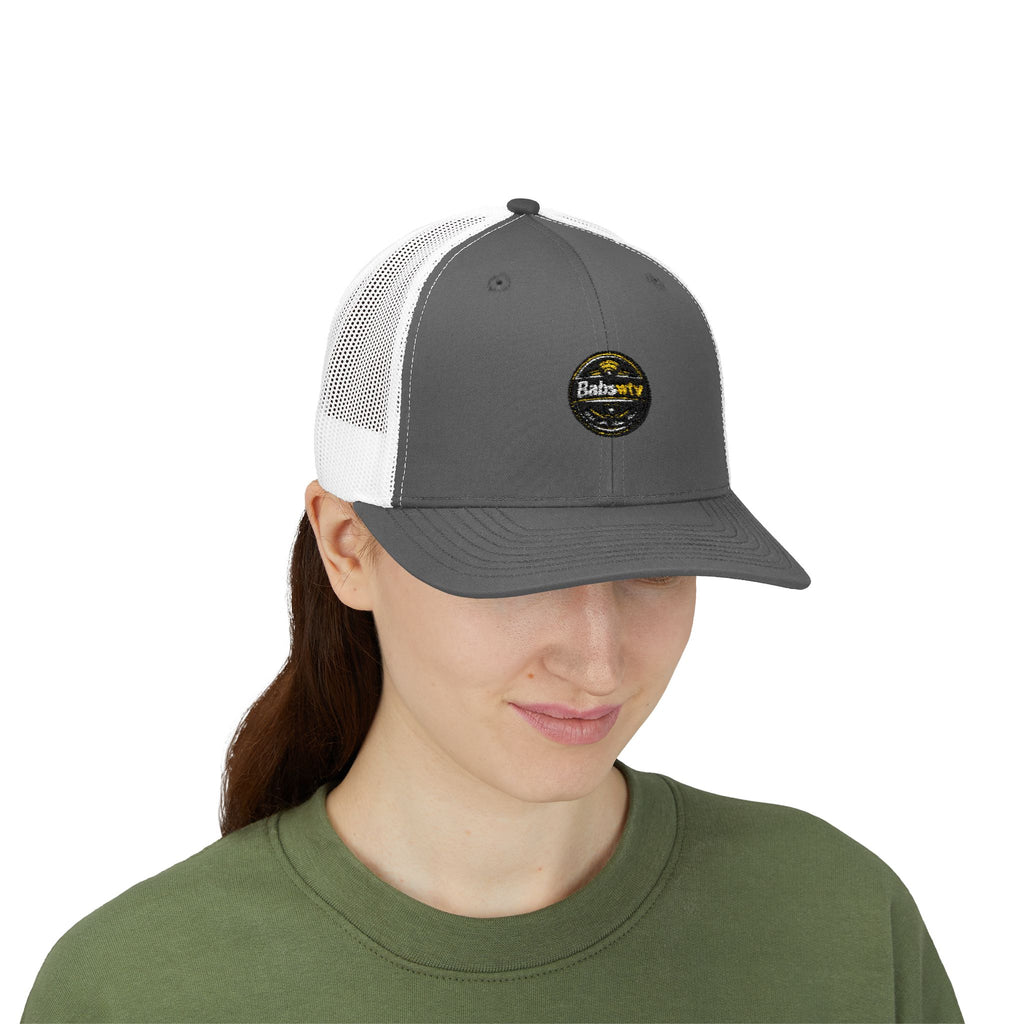 Trucker Cap — Retro Yellow Circle Badge Logo Snapback