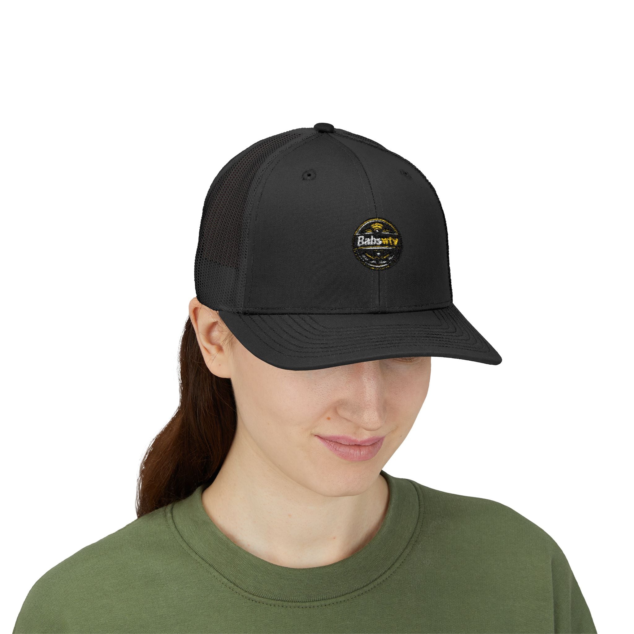 Trucker Cap — Retro Yellow Circle Badge Logo Snapback