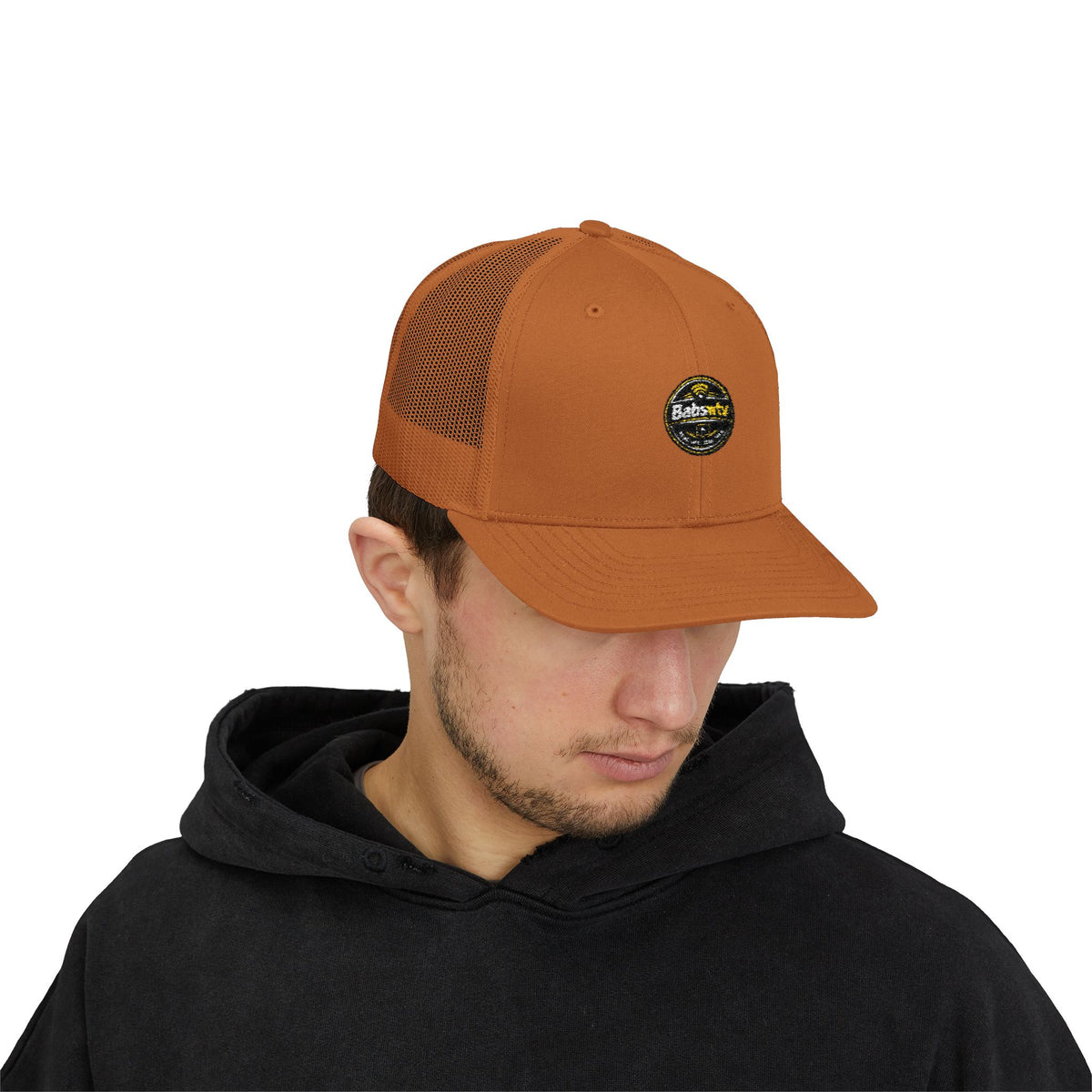 Trucker Cap — Retro Yellow Circle Badge Logo Snapback