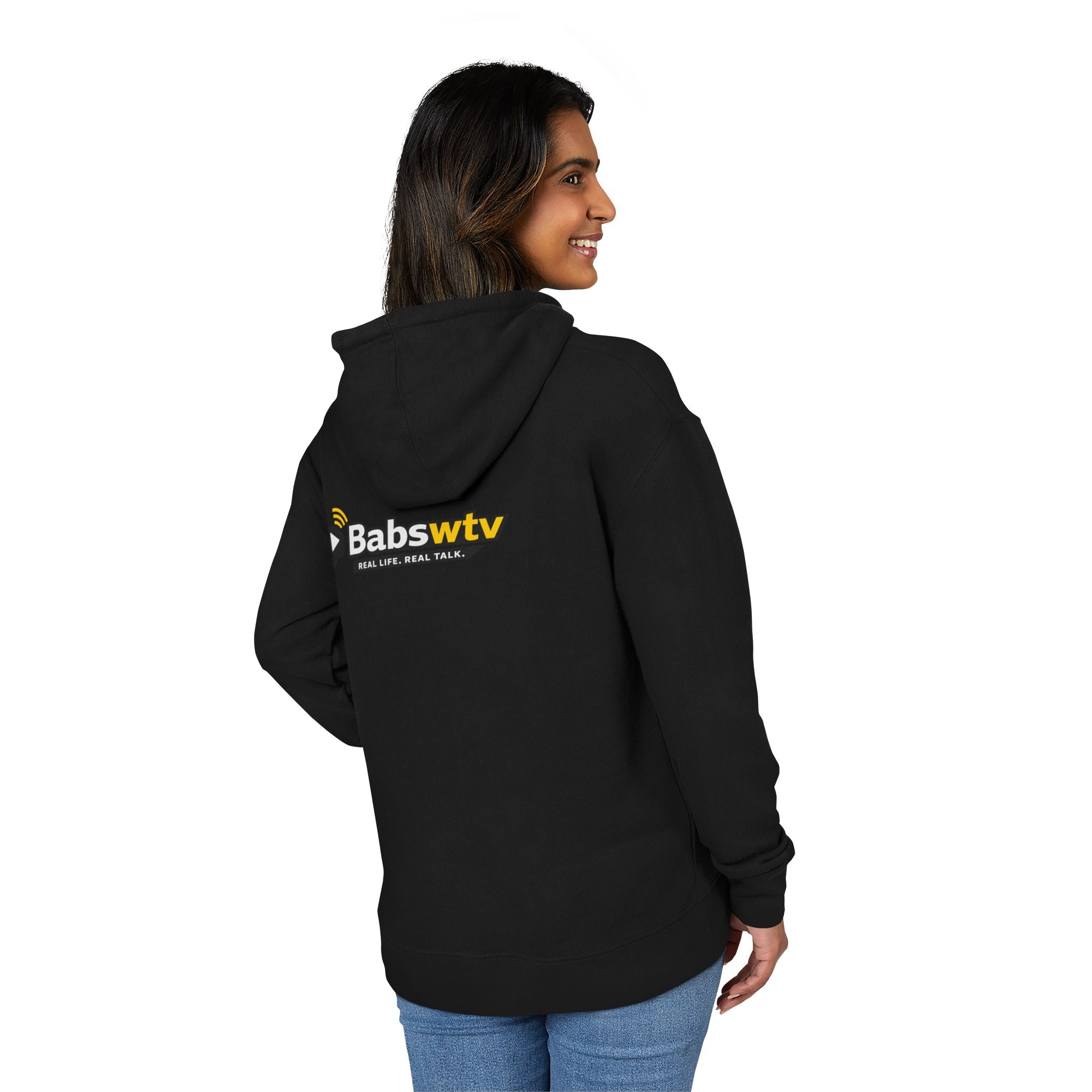 BABSWTV French Terry Hoodie logo and fabric detail