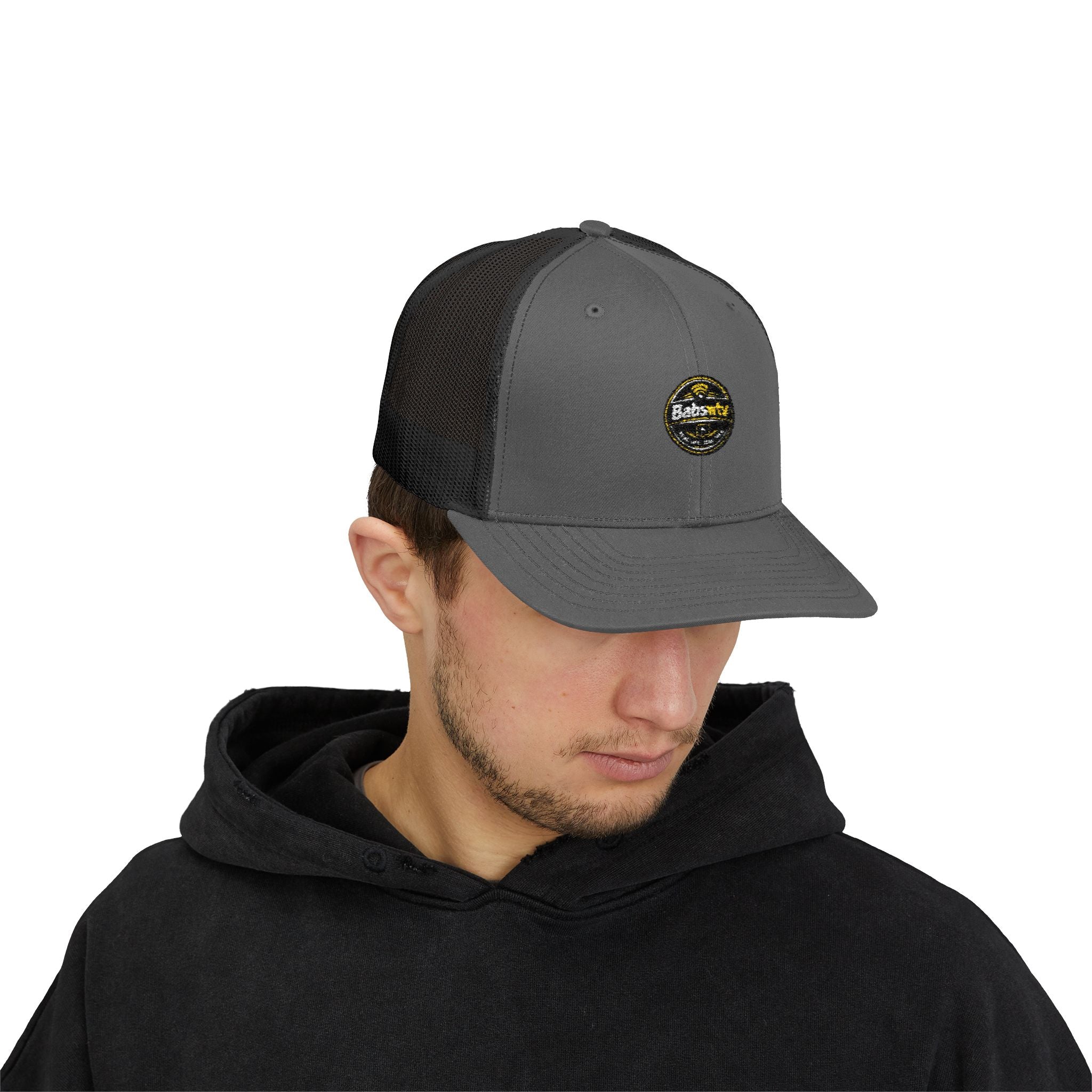 Trucker Cap — Retro Yellow Circle Badge Logo Snapback