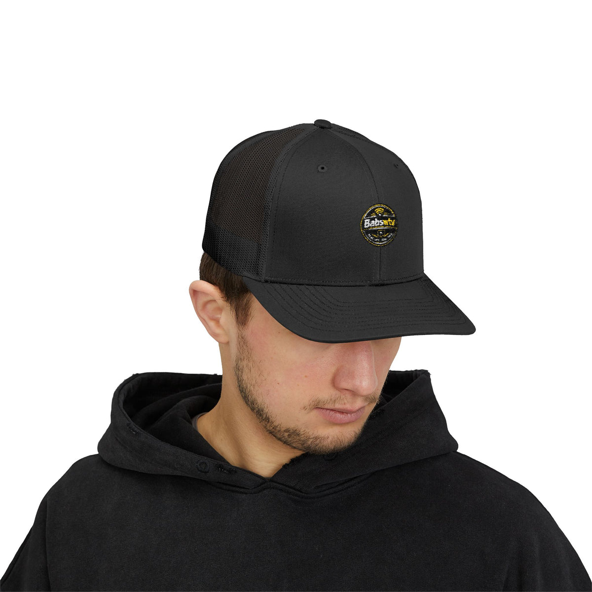 Trucker Cap — Retro Yellow Circle Badge Logo Snapback