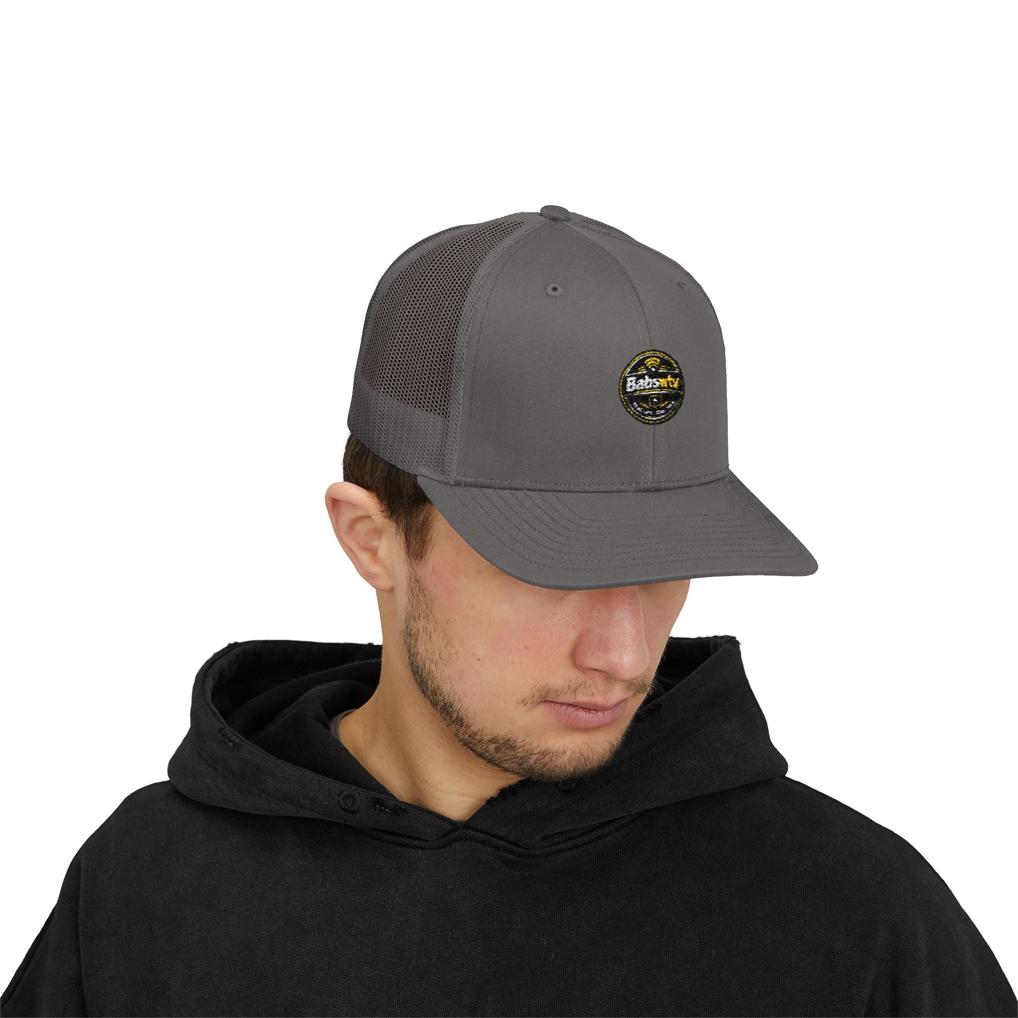Trucker Cap — Retro Yellow Circle Badge Logo Snapback