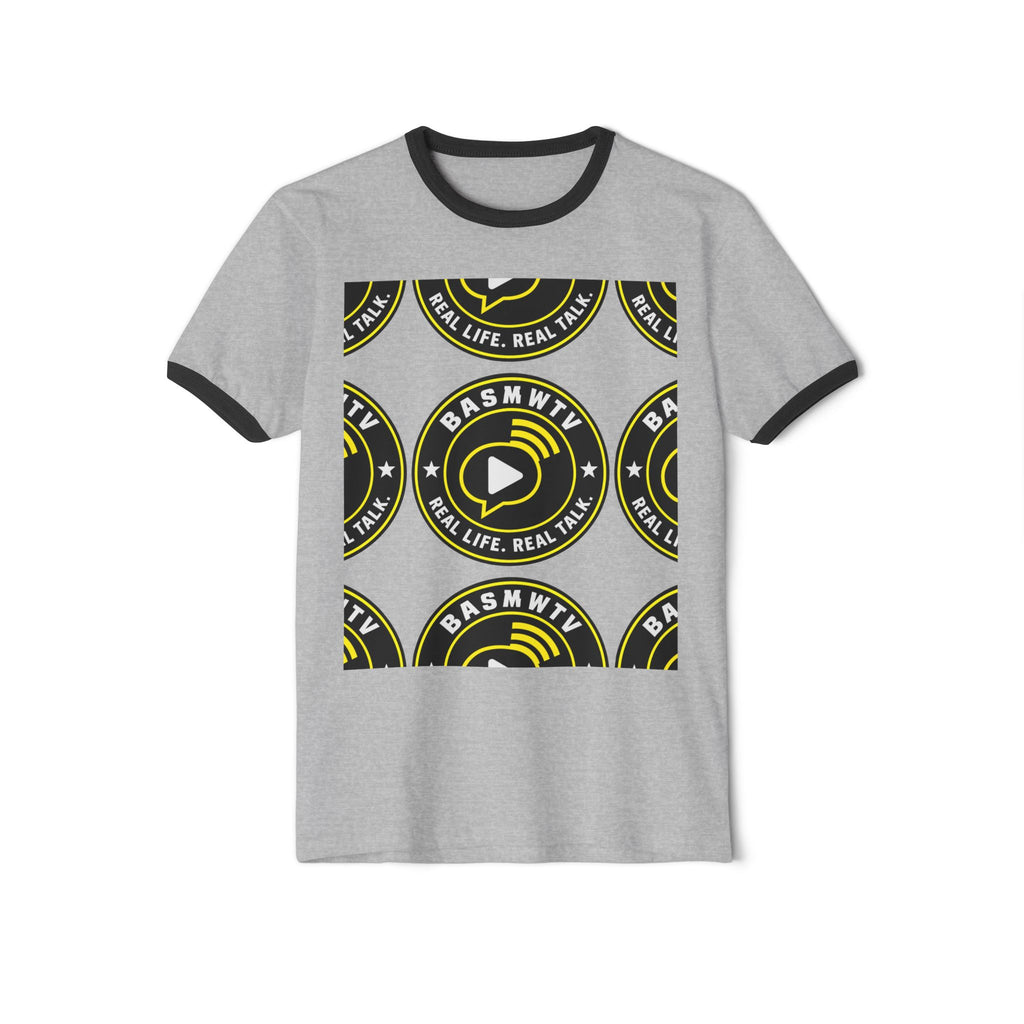BASMWTV Logo Ringer Tee — "Real Life. Real Talk." Graphic T-Shirt