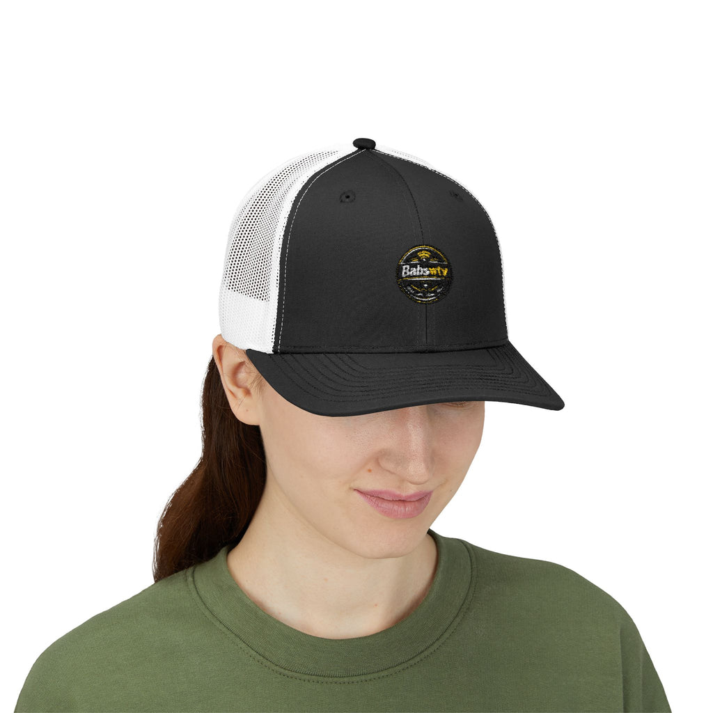 Trucker Cap — Retro Yellow Circle Badge Logo Snapback