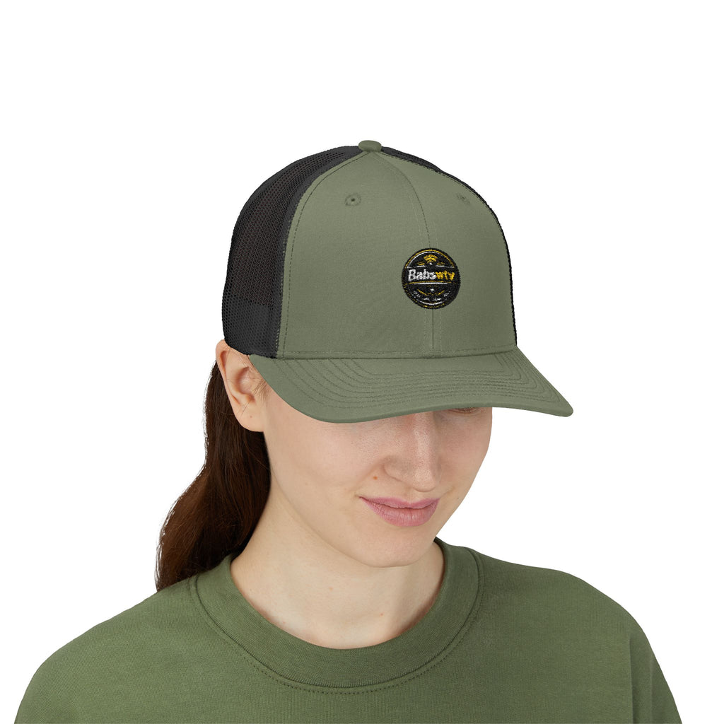Trucker Cap — Retro Yellow Circle Badge Logo Snapback